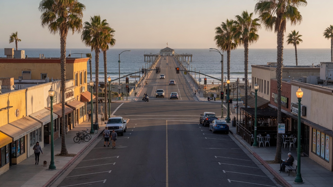 Main Street looking toward the Huntington Beach Pier