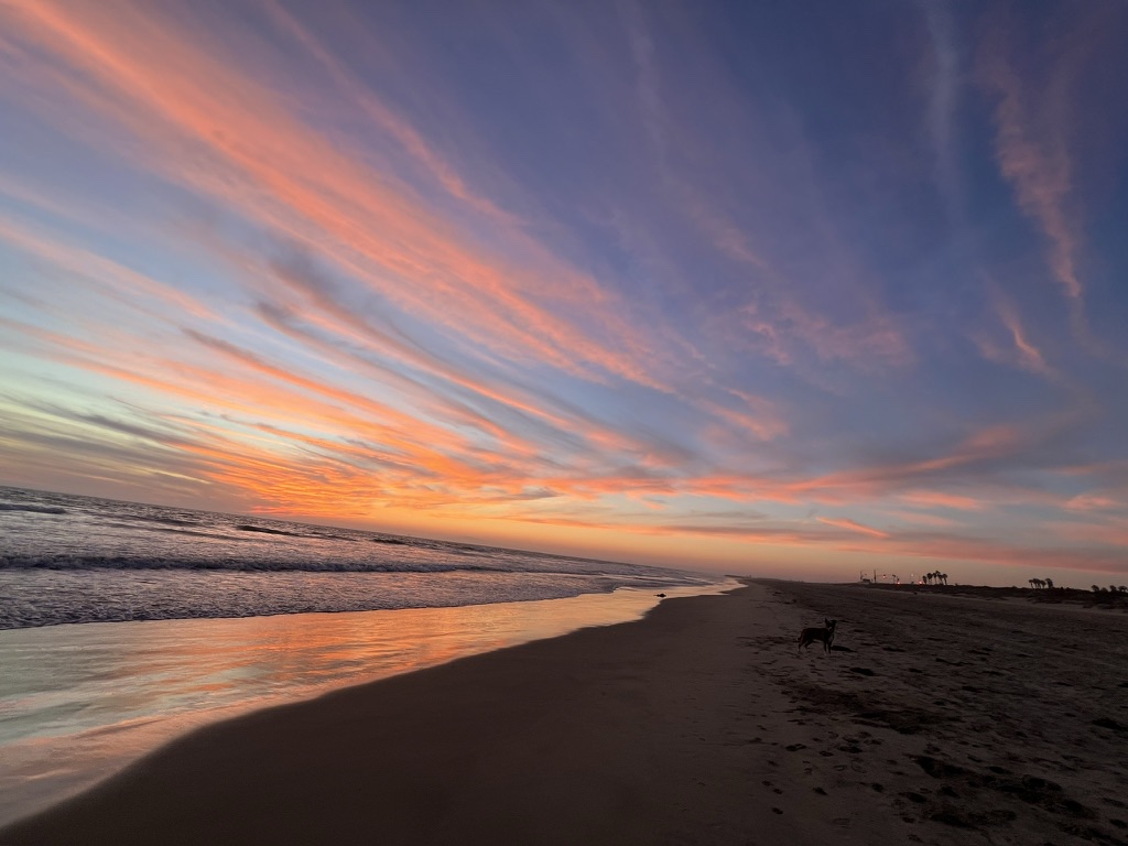 Sunset on Huntington Dog Beach looking south toward the pier